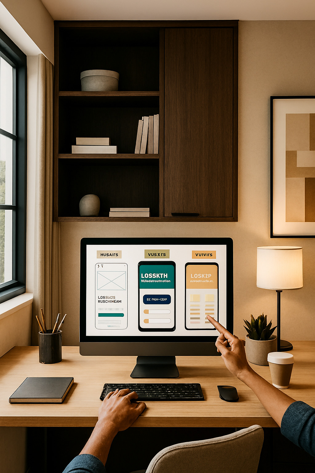 Tyylikäs työhuone modernilla kalustuksella